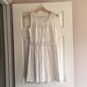 White lace fit and flare dress.